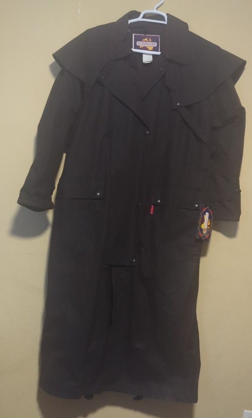 Australian Outfitters Oiled Skinned Brown Downunder Duster With Hood Size L